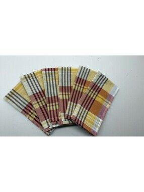 Set of 6 Dinner Napkins Fall Colors Plaid 16 x 16 Cotton Blend